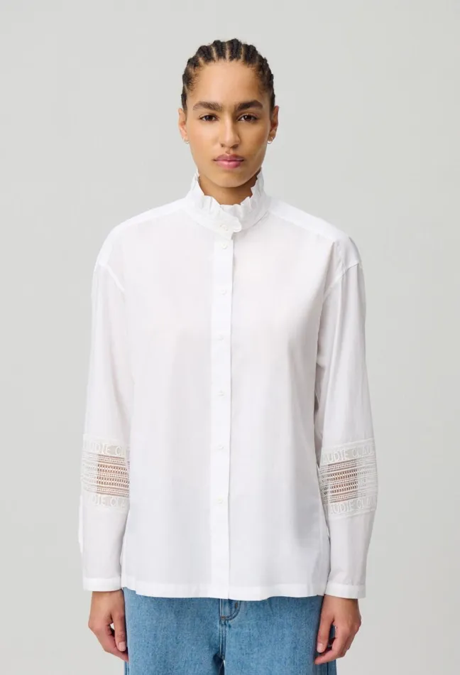 Claudie Pierlot Cotton Shirt With Frill Collar White Women Tops And Shirts Claudie Pierlot Cotton Shirt With Frill Collar White Women Tops And Shirts