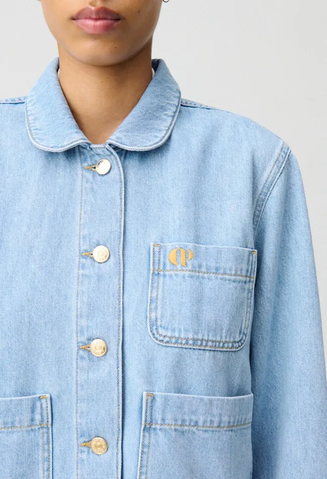 Claudie Pierlot Denim Jacket With Peter Pan Collar Denim Mid Blue Women Jackets Claudie Pierlot Denim Jacket With Peter Pan Collar Denim Mid Blue Women Jackets