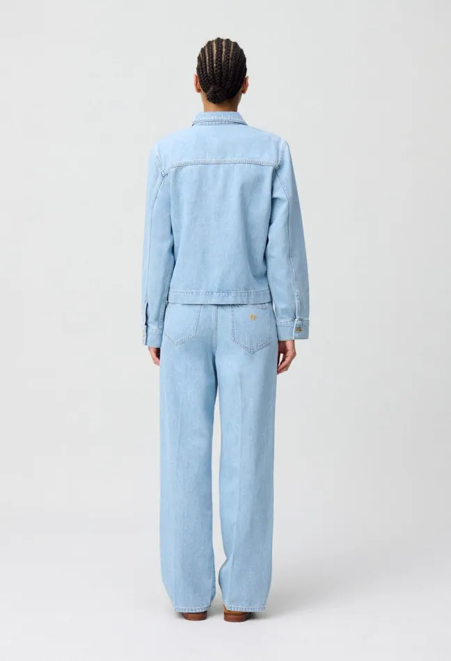 Claudie Pierlot Denim Jacket With Peter Pan Collar Denim Mid Blue Women Jackets Claudie Pierlot Denim Jacket With Peter Pan Collar Denim Mid Blue Women Jackets