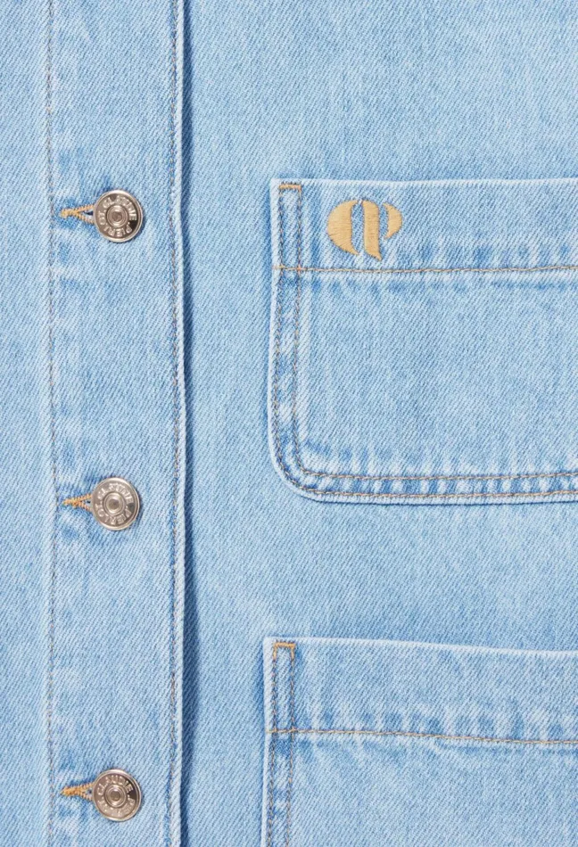 Claudie Pierlot Denim Jacket With Peter Pan Collar Denim Mid Blue Women Jackets Claudie Pierlot Denim Jacket With Peter Pan Collar Denim Mid Blue Women Jackets
