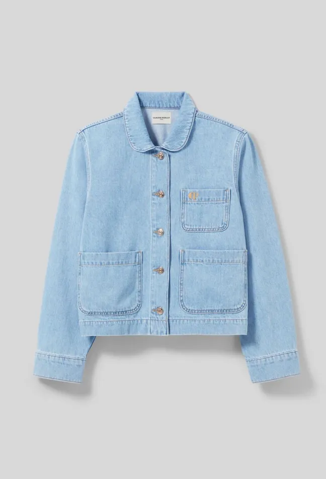 Claudie Pierlot Denim Jacket With Peter Pan Collar Denim Mid Blue Women Jackets Claudie Pierlot Denim Jacket With Peter Pan Collar Denim Mid Blue Women Jackets
