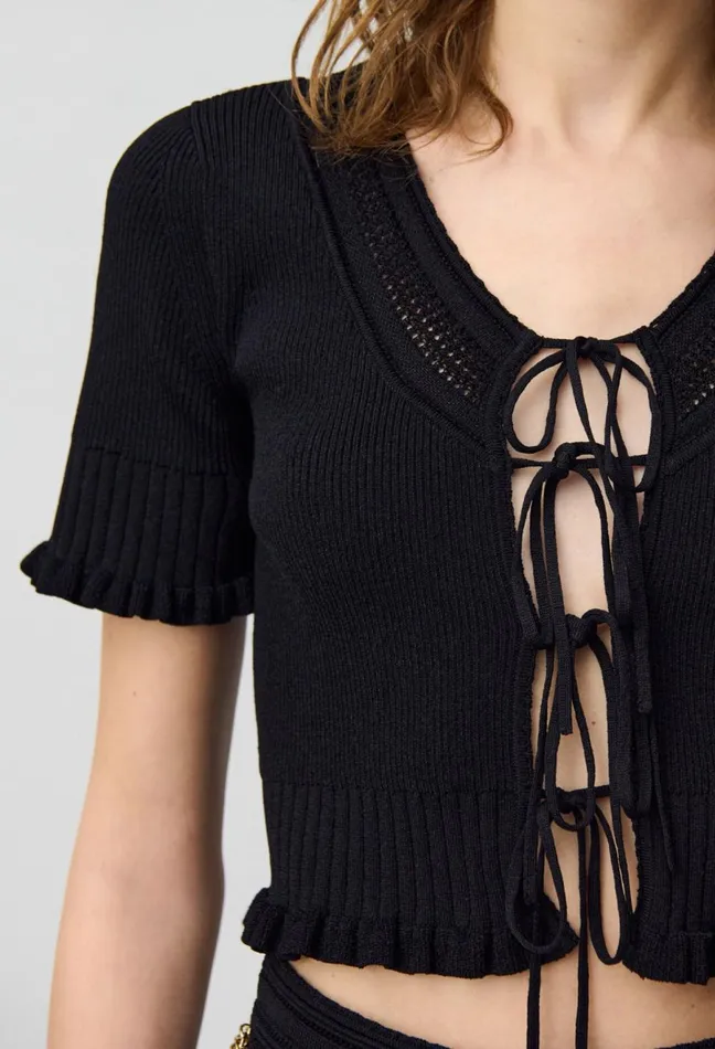 Claudie Pierlot Fine Knit Top With Bows Black Women Tops And Shirts