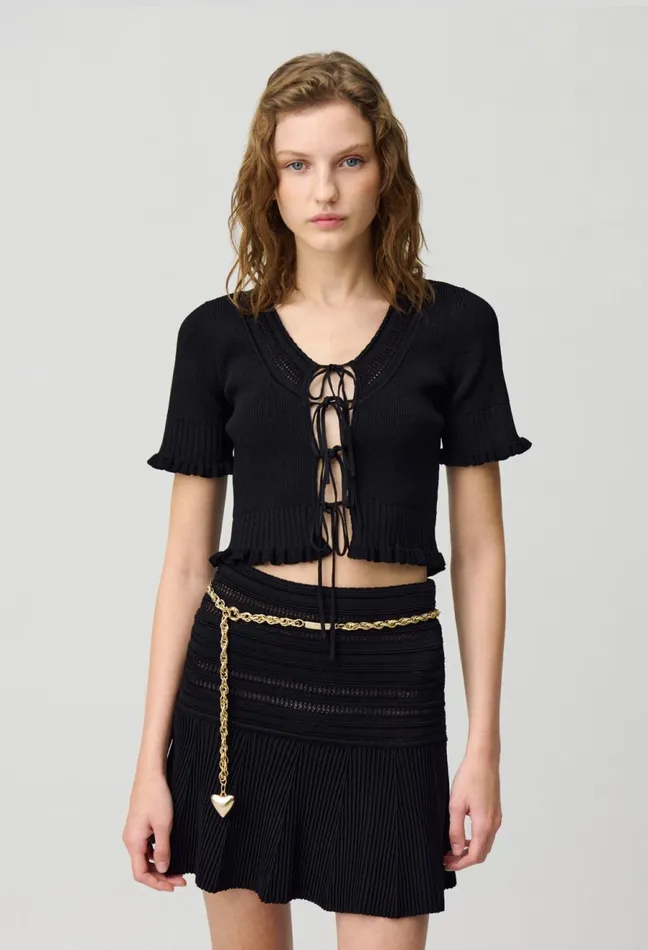 Claudie Pierlot Fine Knit Top With Bows Black Women Tops And Shirts