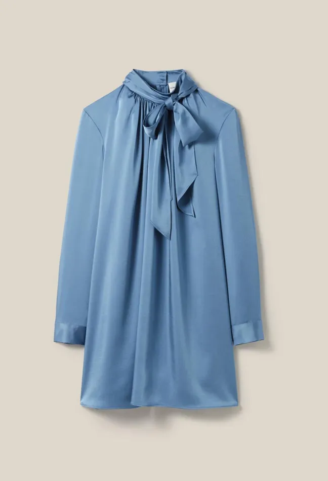 Claudie Pierlot Flowing Dress With Black Bow Collar Storm Women Dresses Claudie Pierlot Flowing Dress With Black Bow Collar Storm Women Dresses