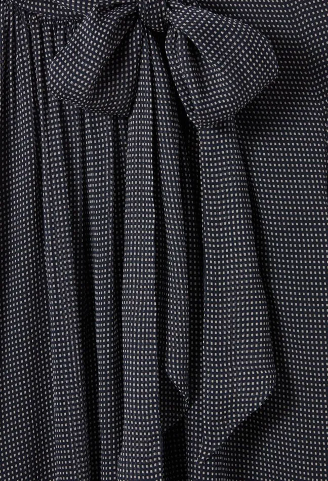 Claudie Pierlot Fluid Check TieNeck Blouse Navy Women Tops And Shirts Claudie Pierlot Fluid Check TieNeck Blouse Navy Women Tops And Shirts