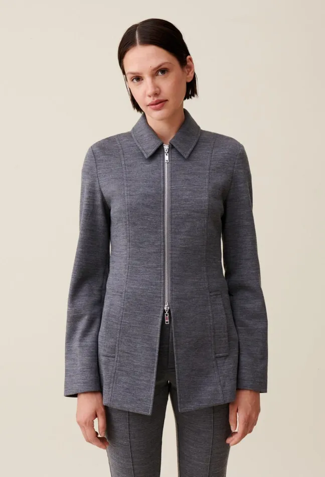 Claudie Pierlot Grey Fitted Zipped Jacket Mottled Grey Women Jackets Claudie Pierlot Grey Fitted Zipped Jacket Mottled Grey Women Jackets