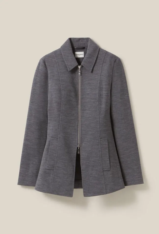 Claudie Pierlot Grey Fitted Zipped Jacket Mottled Grey Women Jackets Claudie Pierlot Grey Fitted Zipped Jacket Mottled Grey Women Jackets