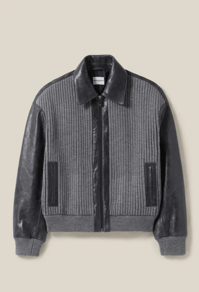Claudie Pierlot Grey MixedMaterial Leather Bomber Gris Fonce Women Jackets Claudie Pierlot Grey MixedMaterial Leather Bomber Gris Fonce Women Jackets