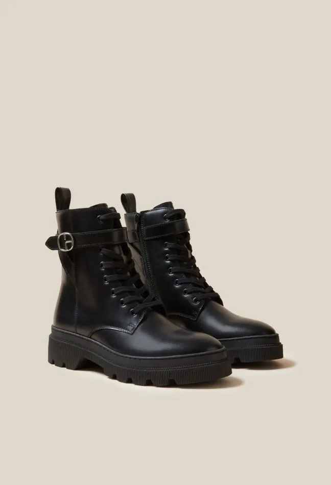 Claudie Pierlot Leather Combat Boots Black Women Ankle Boots