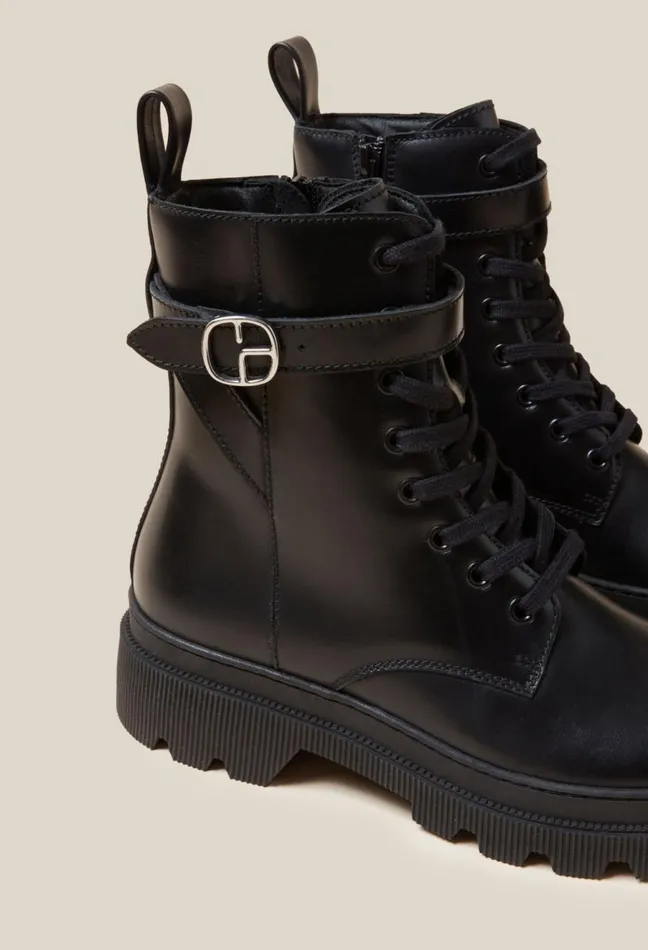 Claudie Pierlot Leather Combat Boots Black Women Ankle Boots