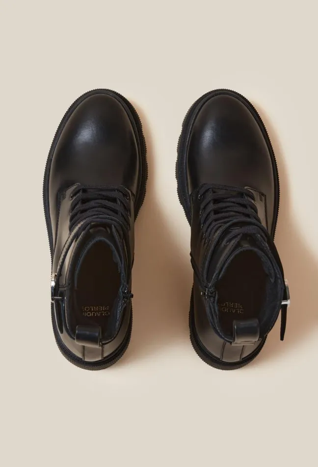 Claudie Pierlot Leather Combat Boots Black Women Ankle Boots