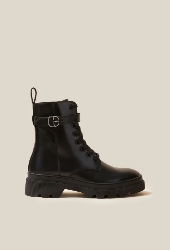 Claudie Pierlot Leather Combat Boots Black Women Ankle Boots