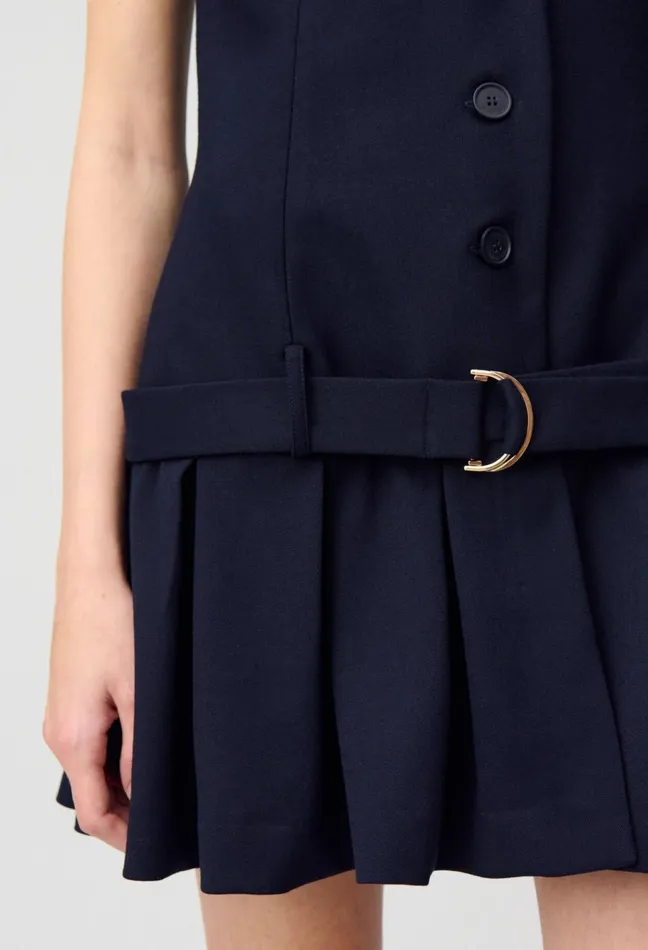 Claudie Pierlot Pleated Fitted Short Dress Navy Women Dresses Claudie Pierlot Pleated Fitted Short Dress Navy Women Dresses
