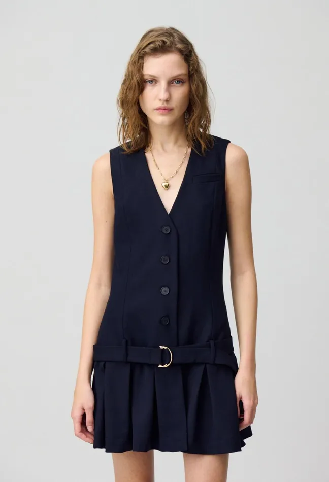 Claudie Pierlot Pleated Fitted Short Dress Navy Women Dresses Claudie Pierlot Pleated Fitted Short Dress Navy Women Dresses