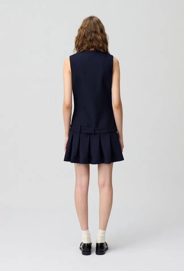 Claudie Pierlot Pleated Fitted Short Dress Navy Women Dresses Claudie Pierlot Pleated Fitted Short Dress Navy Women Dresses
