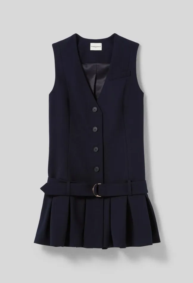 Claudie Pierlot Pleated Fitted Short Dress Navy Women Dresses Claudie Pierlot Pleated Fitted Short Dress Navy Women Dresses