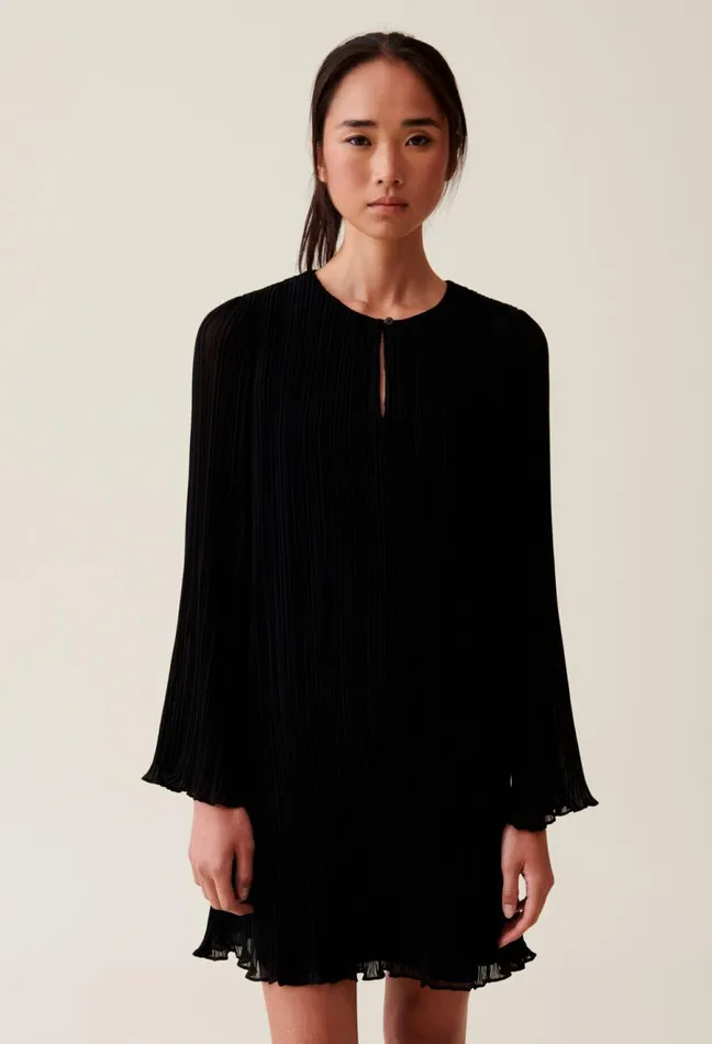Claudie Pierlot Pleated Short Dress Long Sleeves Black Women Dresses Claudie Pierlot Pleated Short Dress Long Sleeves Black Women Dresses