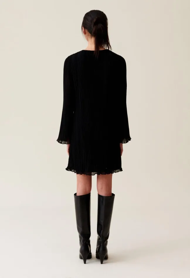 Claudie Pierlot Pleated Short Dress Long Sleeves Black Women Dresses Claudie Pierlot Pleated Short Dress Long Sleeves Black Women Dresses