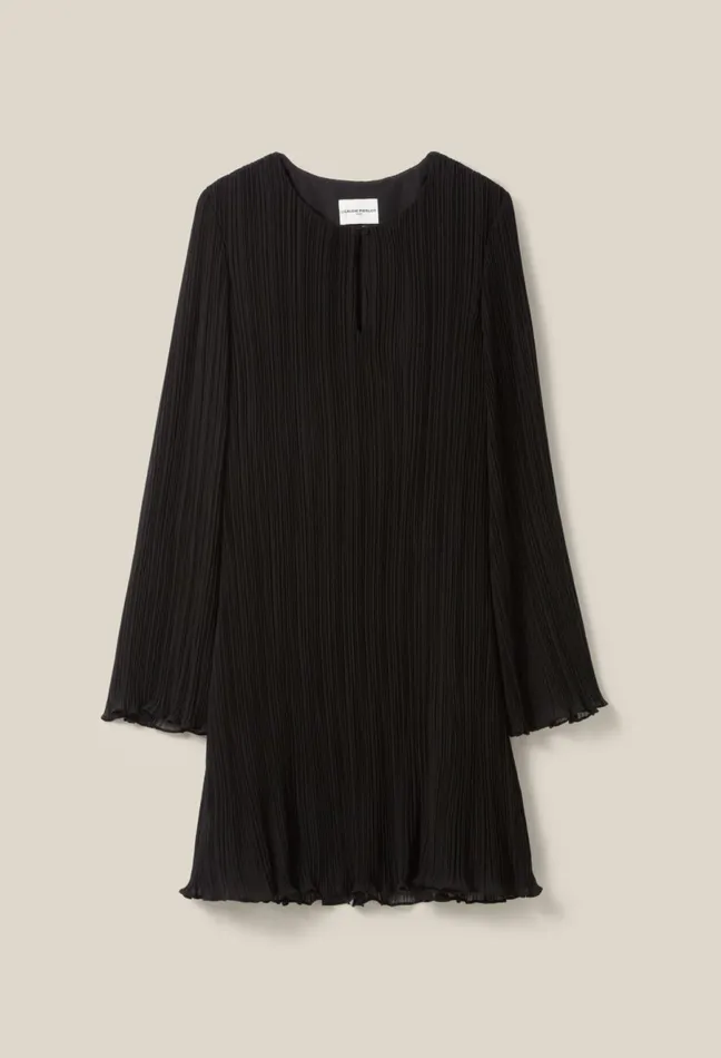 Claudie Pierlot Pleated Short Dress Long Sleeves Black Women Dresses Claudie Pierlot Pleated Short Dress Long Sleeves Black Women Dresses