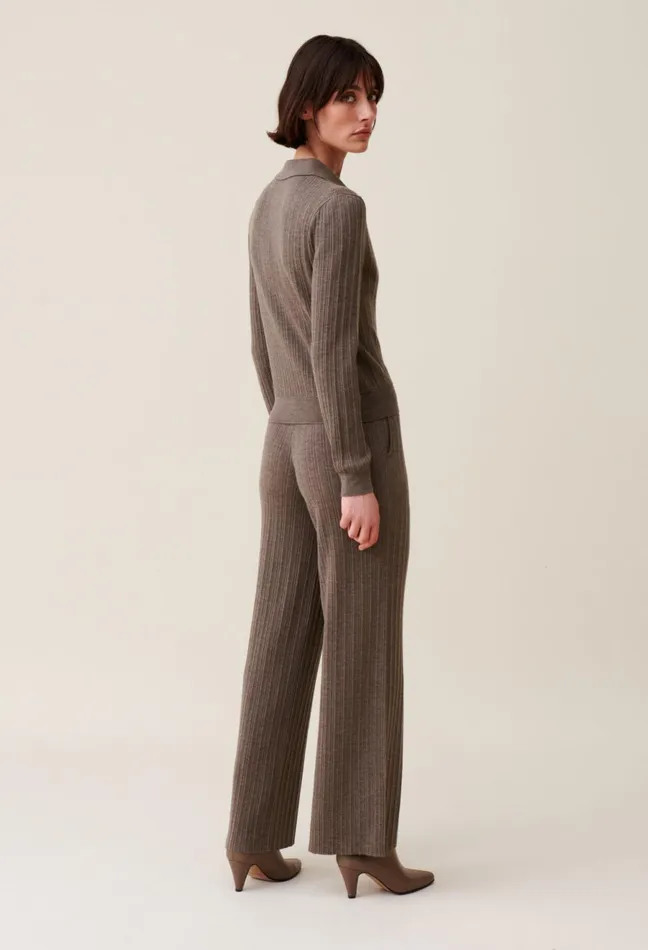 Claudie Pierlot Ribbed Polo Sweater Taupe Women Knitwear And Cardigans