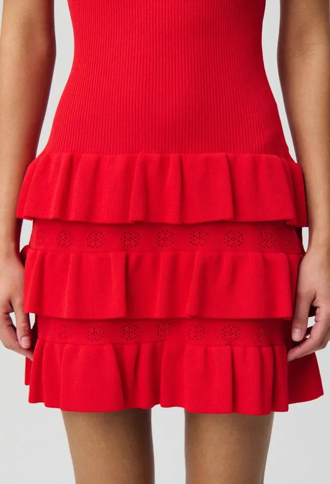 Claudie Pierlot Ruffled Knit Dress Red Women Dresses Claudie Pierlot Ruffled Knit Dress Red Women Dresses