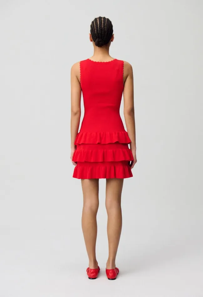 Claudie Pierlot Ruffled Knit Dress Red Women Dresses Claudie Pierlot Ruffled Knit Dress Red Women Dresses