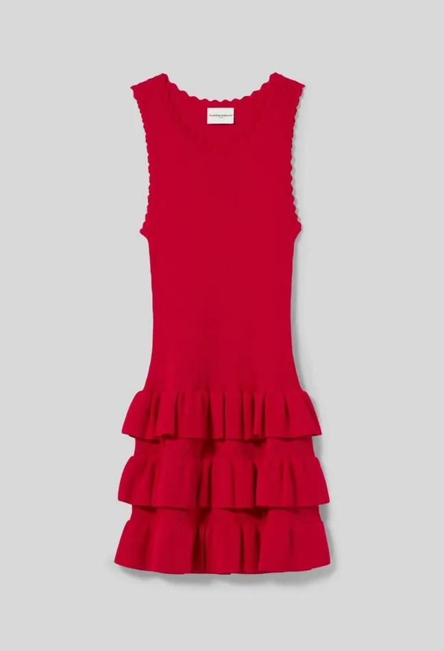 Claudie Pierlot Ruffled Knit Dress Red Women Dresses Claudie Pierlot Ruffled Knit Dress Red Women Dresses