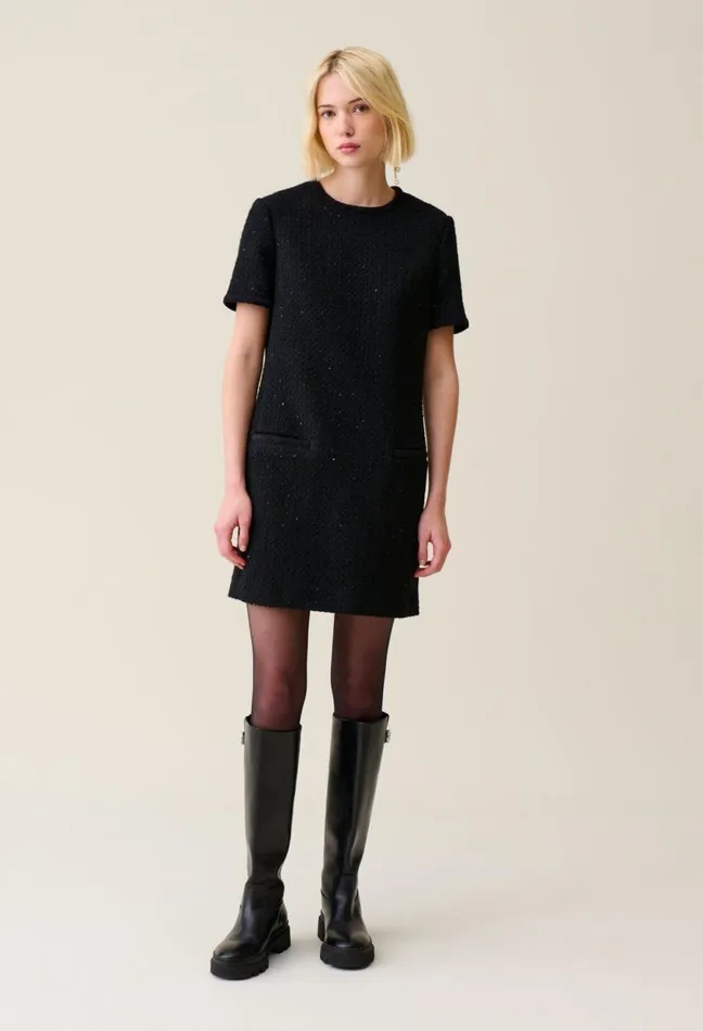 Claudie Pierlot Short Black Tweed Dress Women Dresses