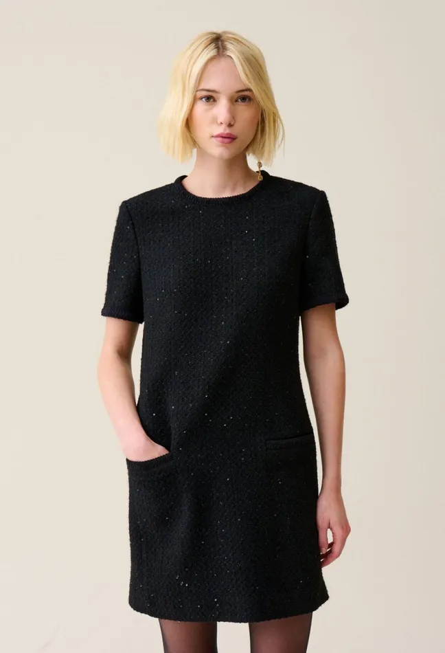 Claudie Pierlot Short Black Tweed Dress Women Dresses Claudie Pierlot Short Black Tweed Dress Women Dresses