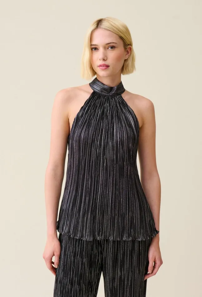Claudie Pierlot Silver Pleated Sleeveless Top Black Women Tops And Shirts Claudie Pierlot Silver Pleated Sleeveless Top Black Women Tops And Shirts