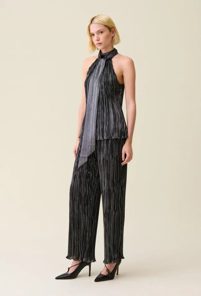 Claudie Pierlot Silver Pleated Sleeveless Top Black Women Tops And Shirts Claudie Pierlot Silver Pleated Sleeveless Top Black Women Tops And Shirts