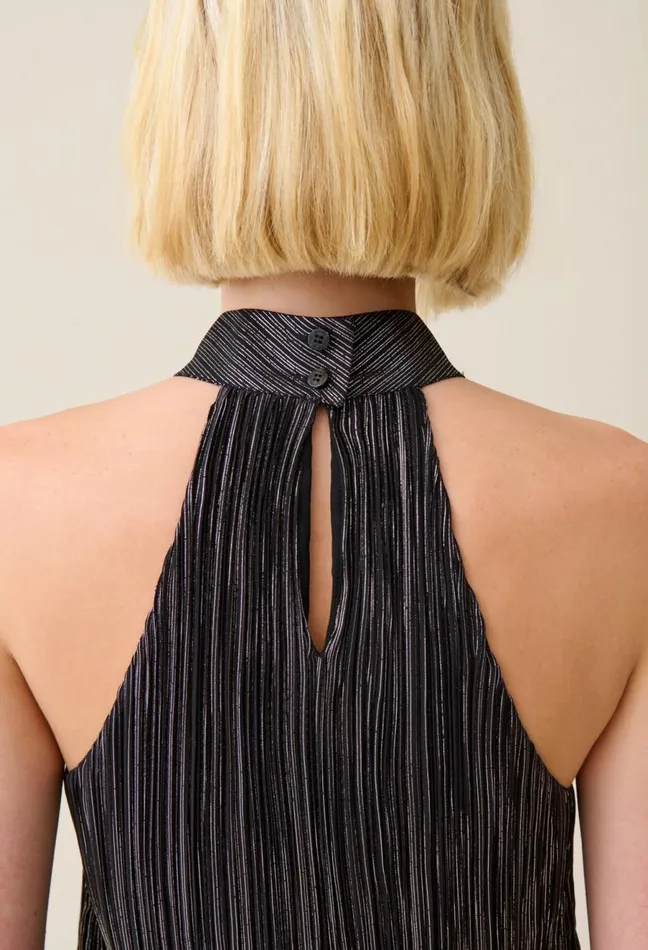 Claudie Pierlot Silver Pleated Sleeveless Top Black Women Tops And Shirts Claudie Pierlot Silver Pleated Sleeveless Top Black Women Tops And Shirts