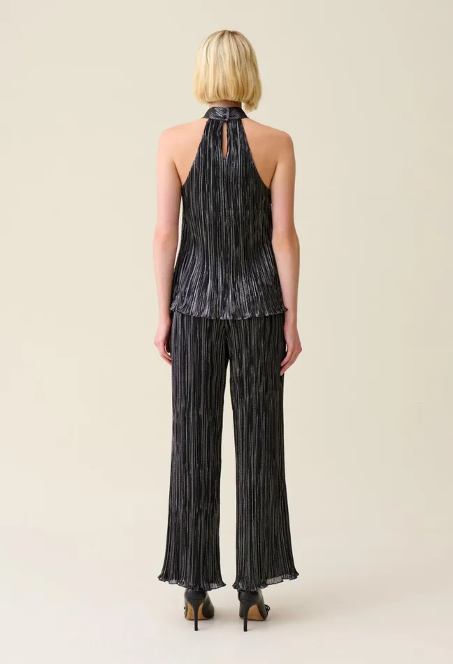 Claudie Pierlot Silver Pleated Sleeveless Top Black Women Tops And Shirts Claudie Pierlot Silver Pleated Sleeveless Top Black Women Tops And Shirts