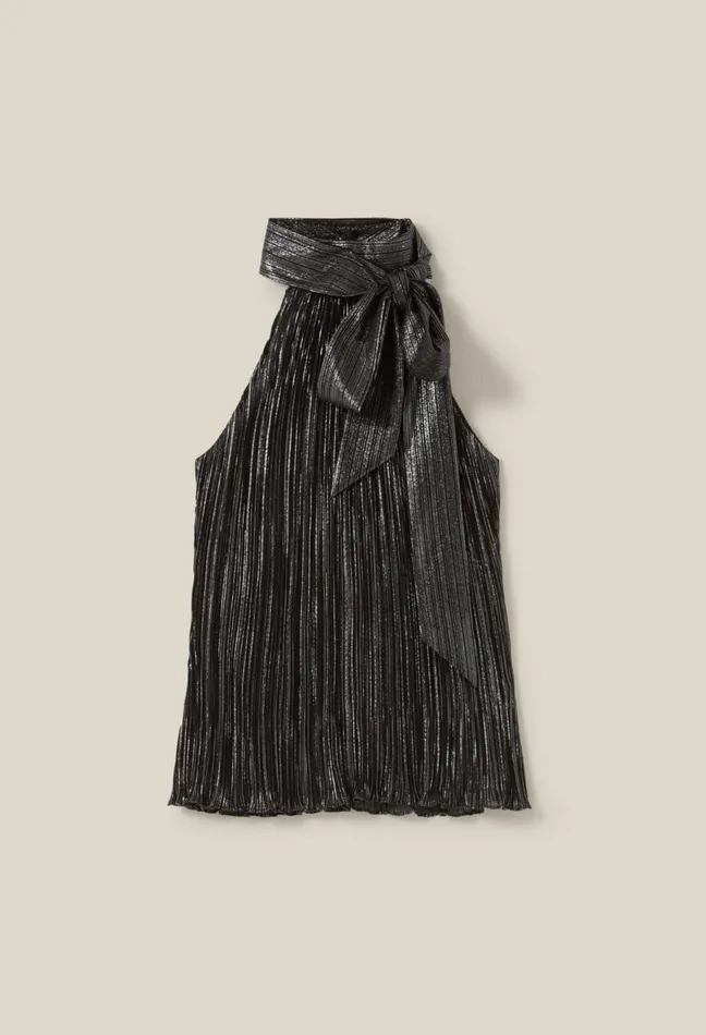 Claudie Pierlot Silver Pleated Sleeveless Top Black Women Tops And Shirts Claudie Pierlot Silver Pleated Sleeveless Top Black Women Tops And Shirts