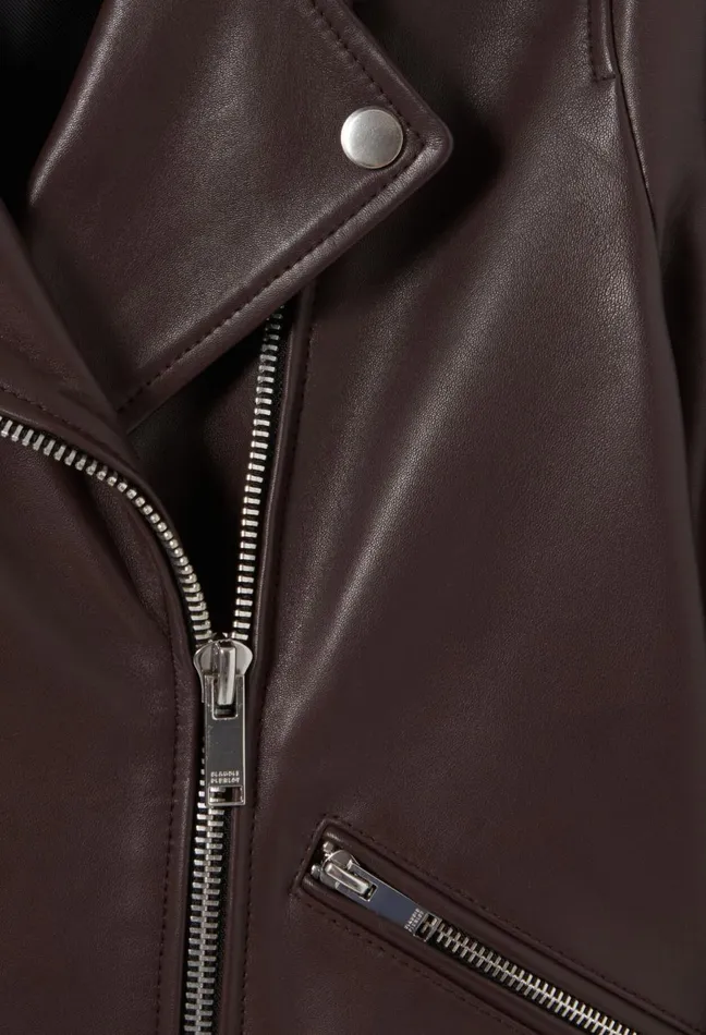 Claudie Pierlot Smooth Leather Jacket Chocolate Women Jackets Claudie Pierlot Smooth Leather Jacket Chocolate Women Jackets