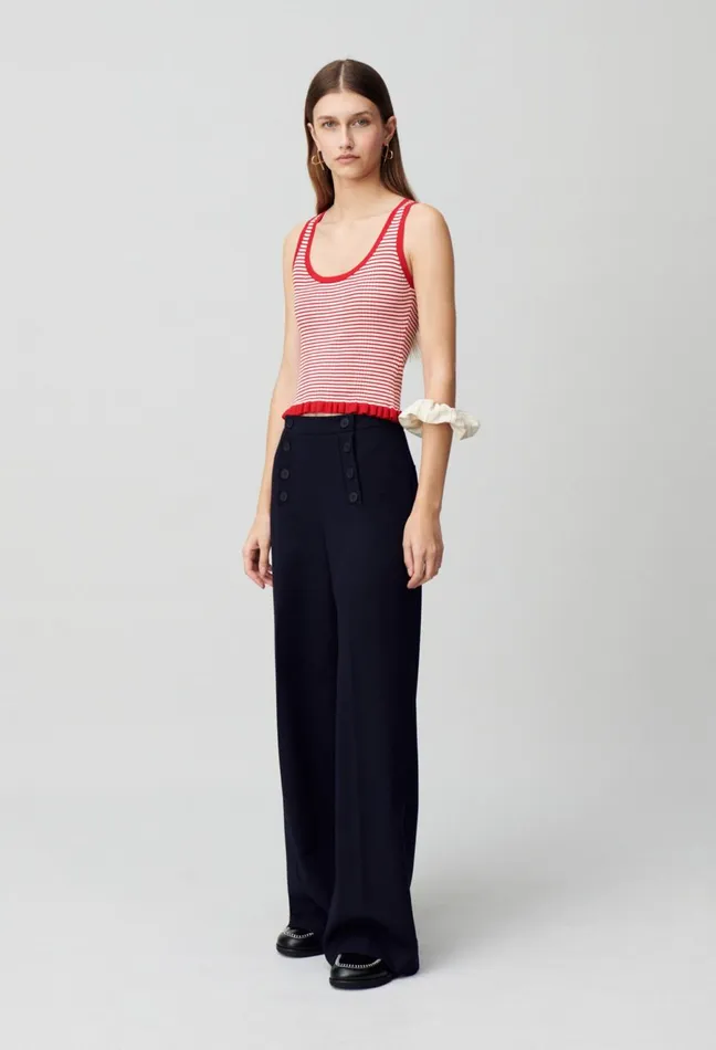 Claudie Pierlot Striped FineKnit Tank Top Red Women Tops And Shirts