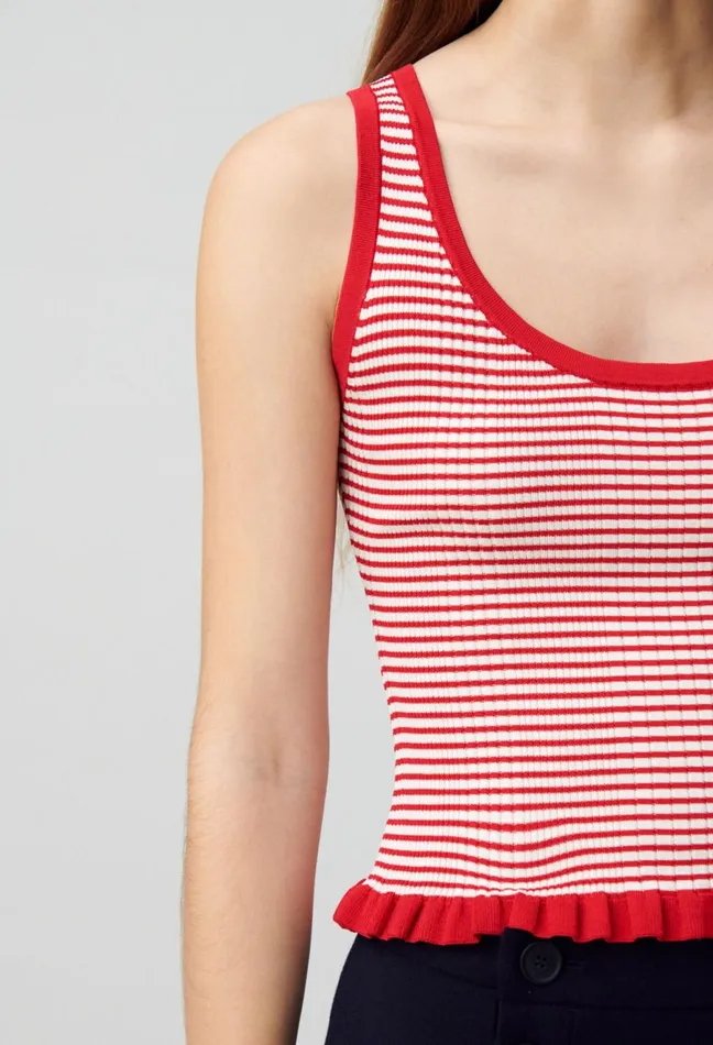 Claudie Pierlot Striped FineKnit Tank Top Red Women Tops And Shirts