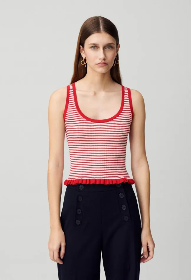 Claudie Pierlot Striped FineKnit Tank Top Red Women Tops And Shirts