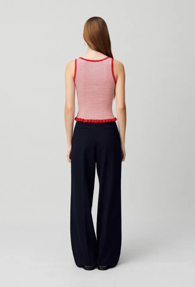 Claudie Pierlot Striped FineKnit Tank Top Red Women Tops And Shirts