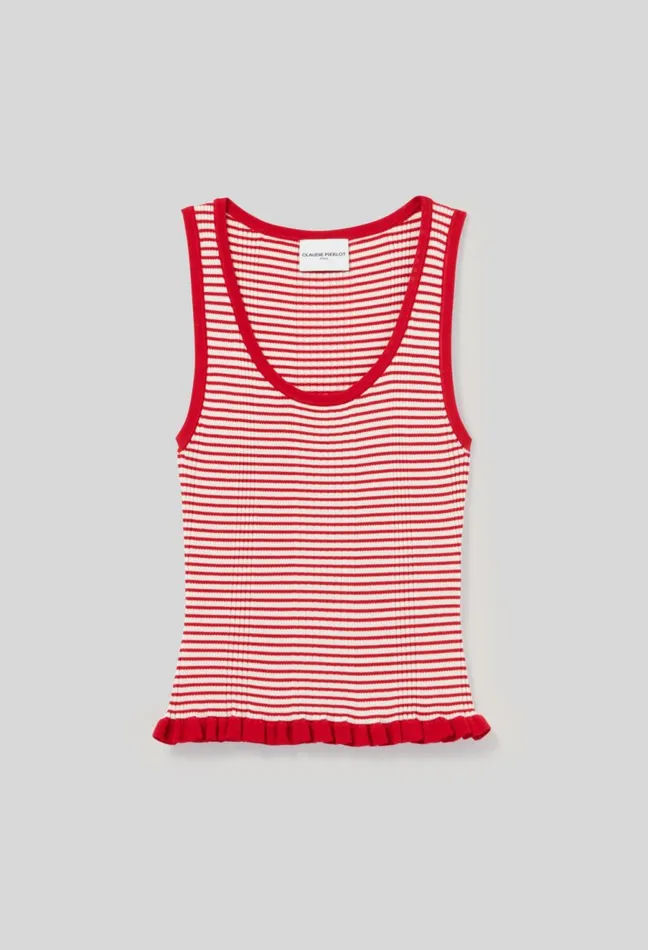 Claudie Pierlot Striped FineKnit Tank Top Red Women Tops And Shirts