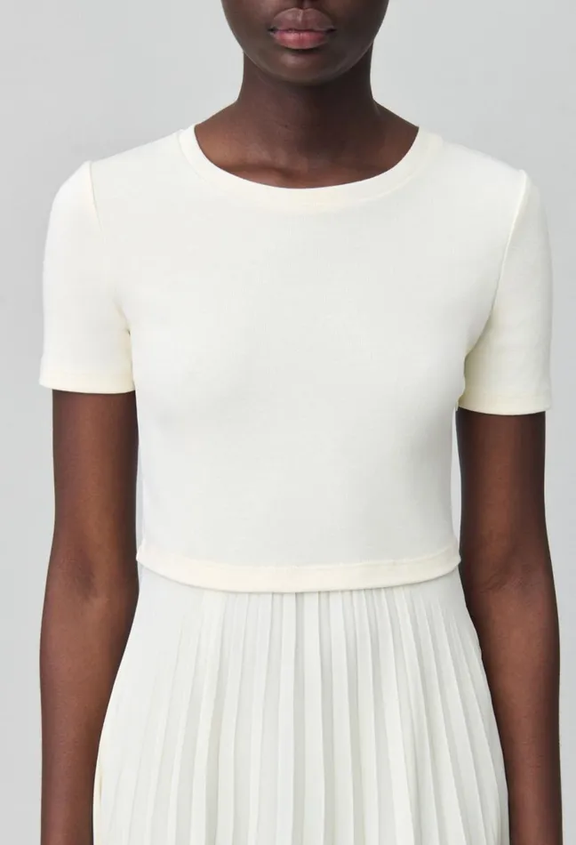 Claudie Pierlot Twist Ivory BiMaterial Midi Dress Women Dresses Claudie Pierlot Twist Ivory BiMaterial Midi Dress Women Dresses