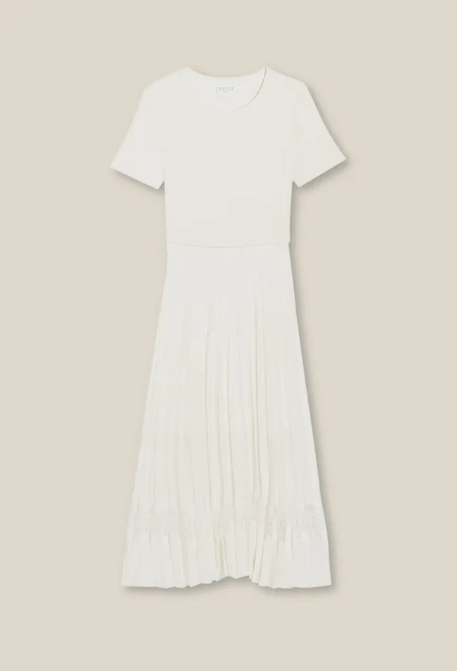 Claudie Pierlot Twist Ivory BiMaterial Midi Dress Women Dresses Claudie Pierlot Twist Ivory BiMaterial Midi Dress Women Dresses