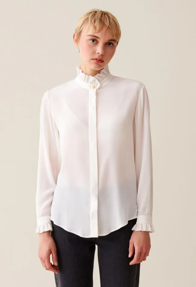Claudie Pierlot White Shirt With Wavy Collar Chalk Women Tops And Shirts Claudie Pierlot White Shirt With Wavy Collar Chalk Women Tops And Shirts