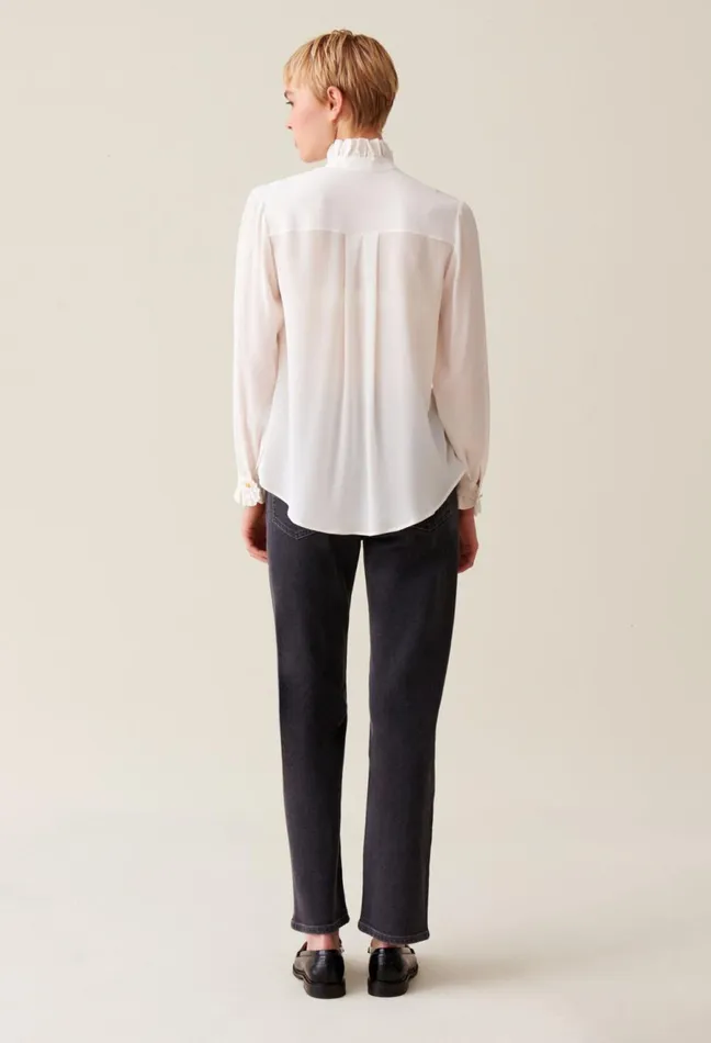 Claudie Pierlot White Shirt With Wavy Collar Chalk Women Tops And Shirts Claudie Pierlot White Shirt With Wavy Collar Chalk Women Tops And Shirts