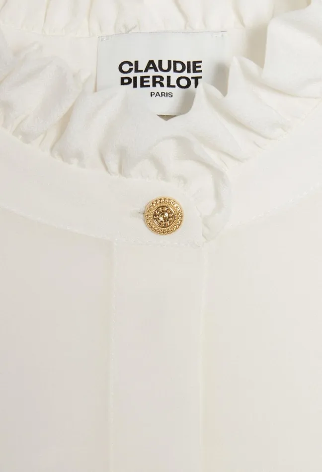 Claudie Pierlot White Shirt With Wavy Collar Chalk Women Tops And Shirts Claudie Pierlot White Shirt With Wavy Collar Chalk Women Tops And Shirts