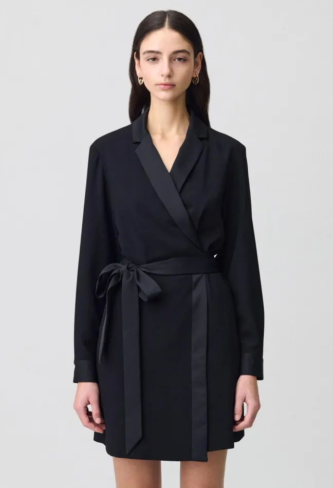 Claudie Pierlot Wrap Dress With Lapel Collar Black Women Dresses Claudie Pierlot Wrap Dress With Lapel Collar Black Women Dresses
