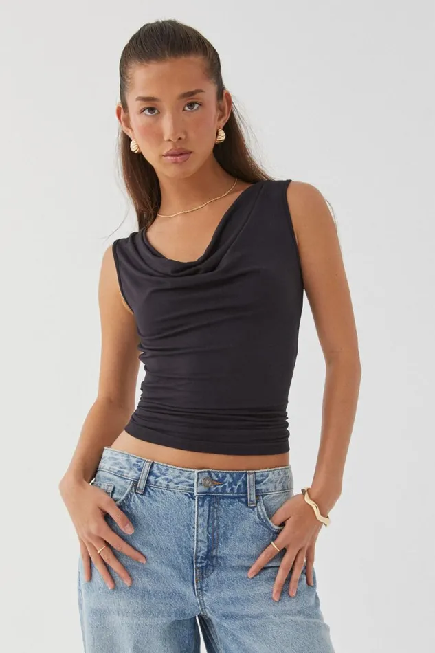 Clothing Supr Going Out Tops Capri Cowl Neck Top Black