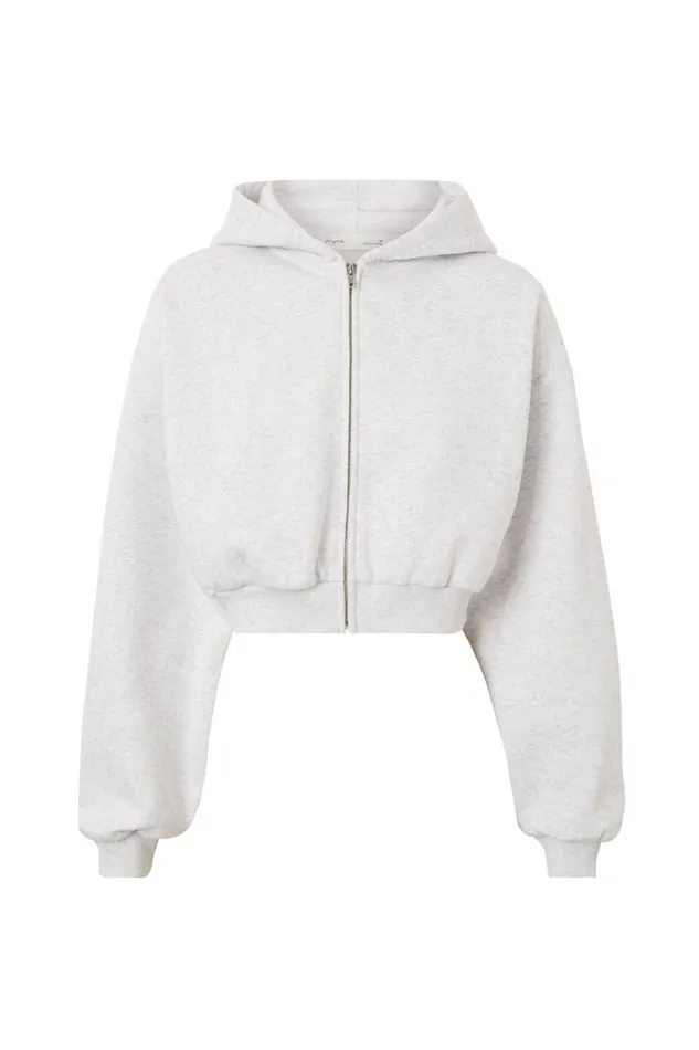 Clothing Supr Hoodies and Trackies Jolie Cropped Zip Through Hoodie Light Grey Marle