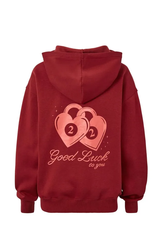 Clothing Supr Hoodies and Trackies Paige Oversized Printed Hoodie Deep Cherrygood Luck