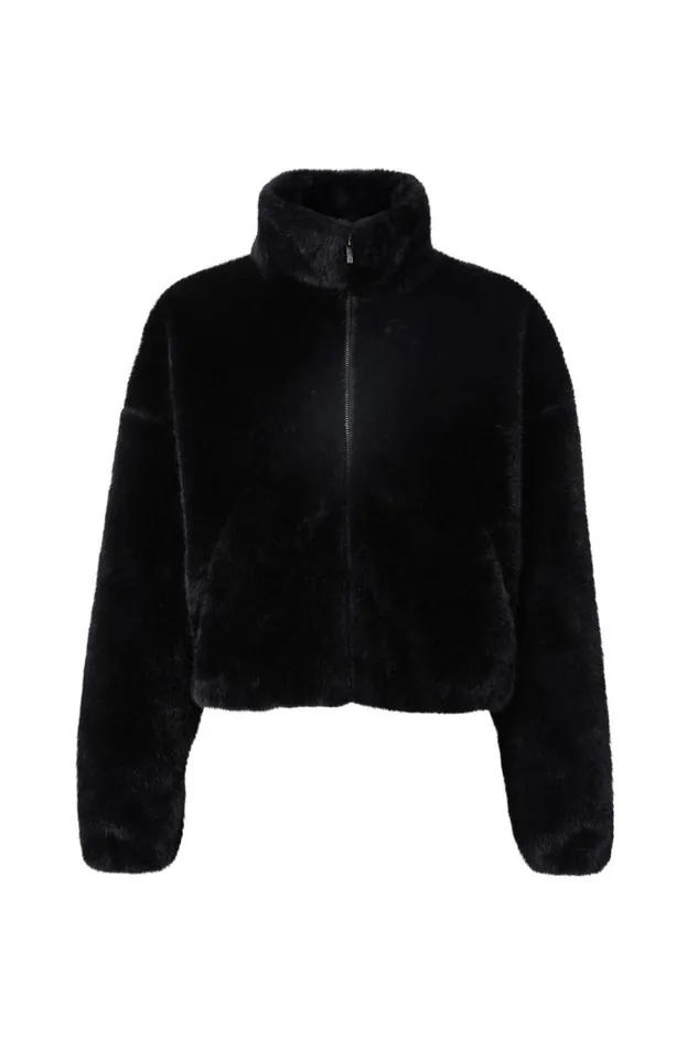 Clothing Supr Jackets and Puffers Brooke Cropped Faux Fur Jacket Black